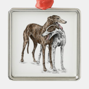 Twee Greyhound Friends Dog Art Metalen Ornament