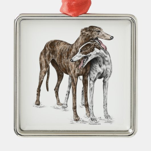 Twee Greyhound Friends Dog Art Metalen Ornament (Voorkant)