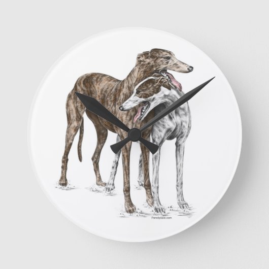 Twee Greyhound Friends Dog Art Ronde Klok (Voorkant)