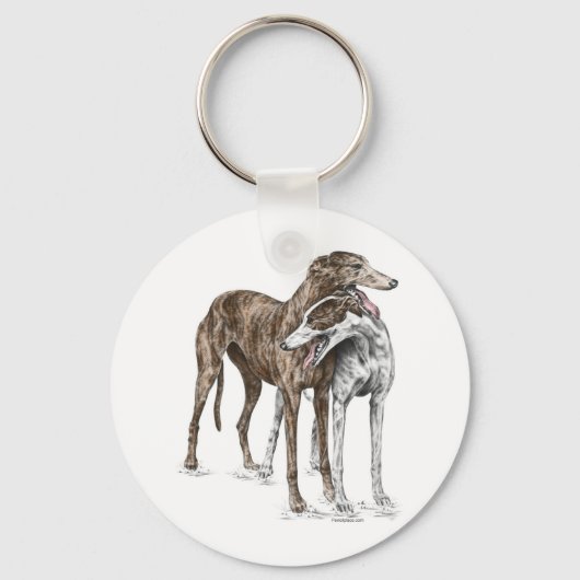 Twee Greyhound Friends Dog Art Sleutelhanger (Voorkant)