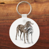 Twee Greyhound Friends Dog Art Sleutelhanger (Voorkant)