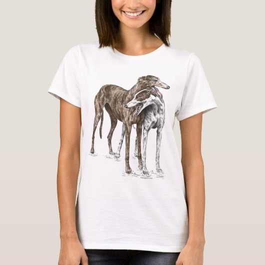 Twee Greyhound Friends Dog Art T-shirt (Voorkant)