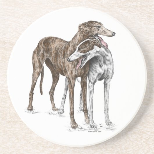 Twee Greyhound Friends Dog Art Zandsteen Onderzetter (Voorkant)