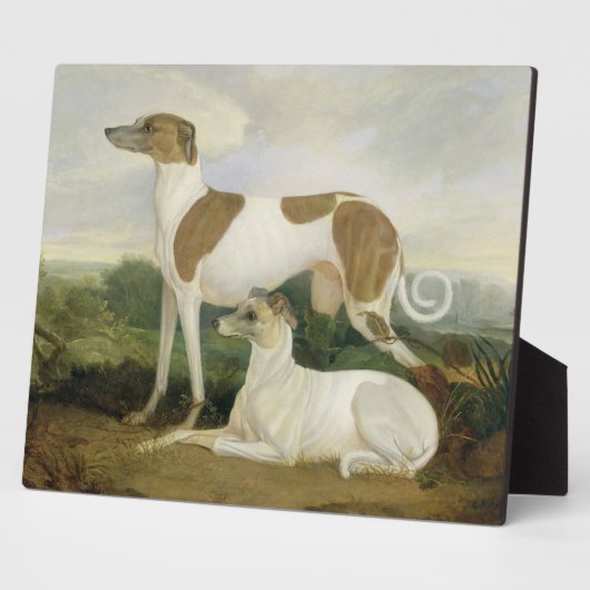 Twee Greyhounds in een Landschap (olie op canvas) Fotoplaat (Zijkant)