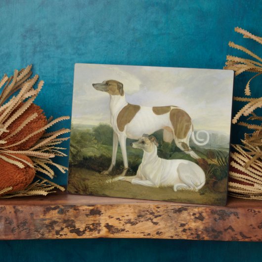Twee Greyhounds in een Landschap (olie op canvas) Fotoplaat (Zijkant)