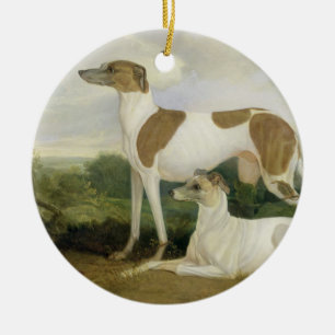 Twee Greyhounds in een Landschap (olie op canvas) Keramisch Ornament