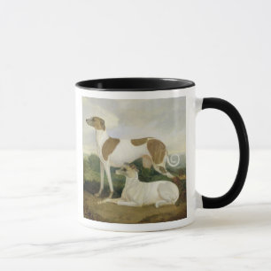 Twee Greyhounds in een Landschap (olie op canvas) Mok