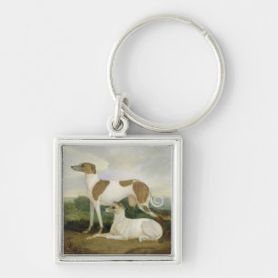 Twee Greyhounds in een Landschap (olie op canvas) Sleutelhanger