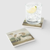 Twee Greyhounds in een Landschap (olie op canvas) Stenen Onderzetter (Zijkant)