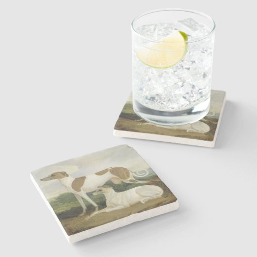 Twee Greyhounds in een Landschap (olie op canvas) Stenen Onderzetter (Zijkant)