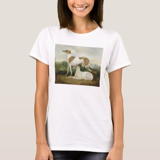 Twee Greyhounds in een Landschap (olie op canvas) T-shirt (Voorkant)