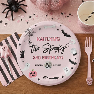 Twee griezelig! Meisjes Halloween 2de verjaardagsf Papieren Bordje
