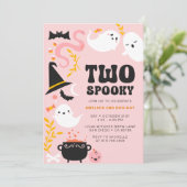 TWEE GRIEZELIGE Cute en moderne roze spookuitnodig Kaart (Staand voorkant)