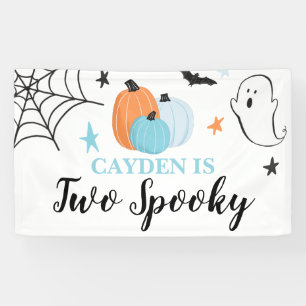 Twee griezelige Halloween blauwe pompoenen 2e verj Spandoek