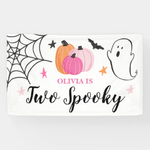 Twee griezelige Halloween roze pompoenen 2e verjaa Spandoek