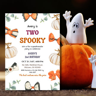 Twee griezelige Halloween verjaardag pompoen boog  Kaart