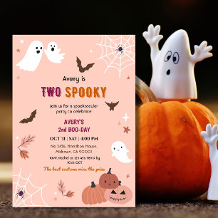 Twee griezelige Halloween verjaardag spook perzik  Kaart