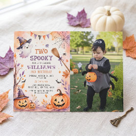 Twee griezelige pompoen spook 2e verjaardagsuitnod kaart