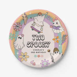Twee griezelige retro leuke Halloween 2de verjaard Papieren Bordje