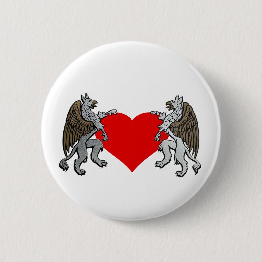 Twee griffinen en een hart ronde button 5,7 cm (Voorkant)