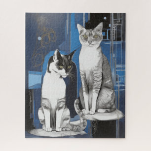 Twee grijze katten op een Abstracte achtergrond Legpuzzel