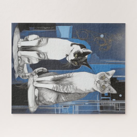 Twee grijze katten op een Abstracte achtergrond Legpuzzel (Horizontaal)