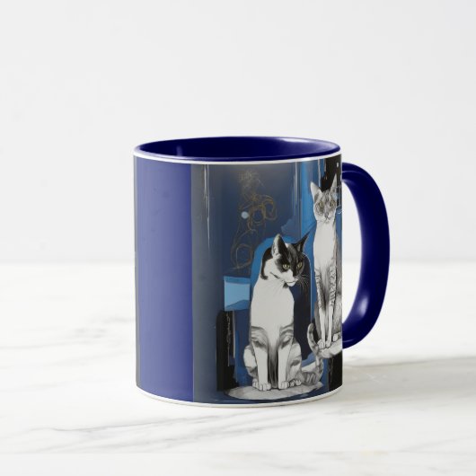 Twee grijze katten op een Abstracte achtergrond Mok (Voorkant rechts)