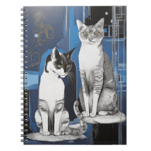 Twee grijze katten op een Abstracte achtergrond Notitieboek