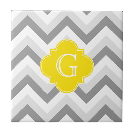 Twee grijze witte Chevron Geel Monogram Tegeltje (Voorkant)