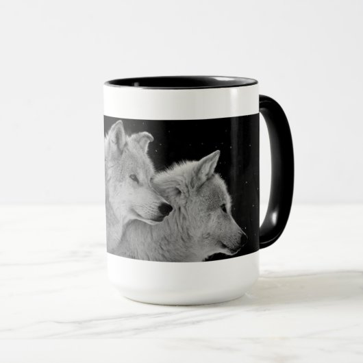 Twee grijze Wolven Coffee-Mok Mok (Voorkant rechts)