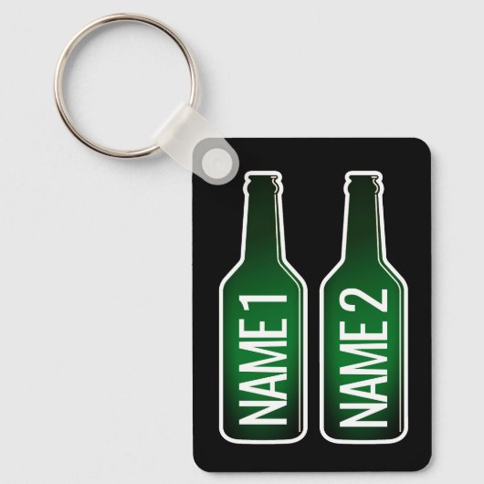 Twee groene bierflesjes aluminium sleutelhanger ca (Voorkant)
