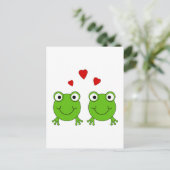 Twee groene kikkers met rood hart. briefkaart (Staand voorkant)