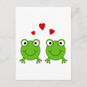 Twee groene kikkers met rood hart. briefkaart