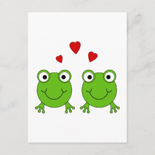 Twee groene kikkers met rood hart. briefkaart (Voorkant)