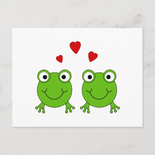 Twee groene kikkers met rood hart. briefkaart (Voorkant)