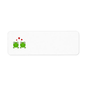 Twee groene kikkers met rood hart. etiket