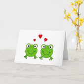 Twee groene kikkers met rood hart. kaart (Gele Bloem)