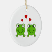 Twee groene kikkers met rood hart. keramisch ornament (Rechts)