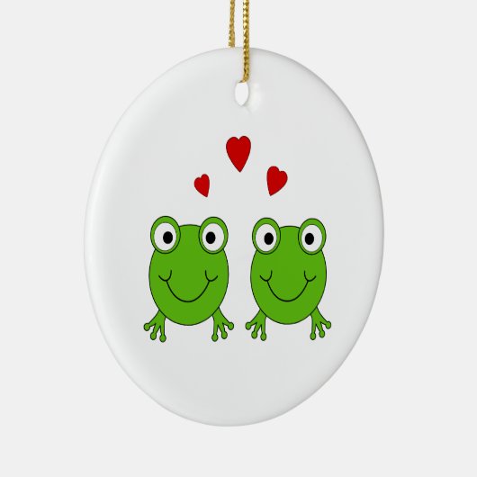 Twee groene kikkers met rood hart. keramisch ornament (Rechts)