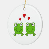 Twee groene kikkers met rood hart. keramisch ornament (Links)