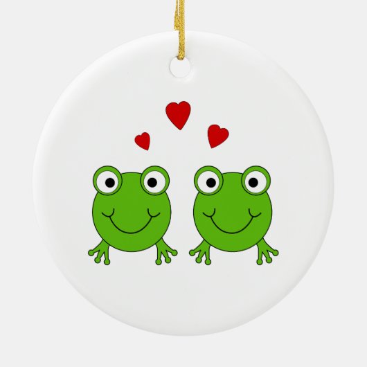 Twee groene kikkers met rood hart. keramisch ornament (Achterkant)