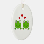 Twee groene kikkers met rood hart. keramisch ornament (Rechts)