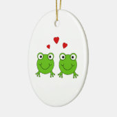 Twee groene kikkers met rood hart. keramisch ornament (Links)
