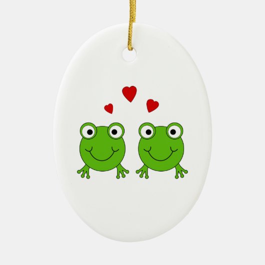 Twee groene kikkers met rood hart. keramisch ornament (Voorkant)