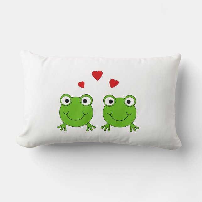 Twee groene kikkers met rood hart. kussen (Voorkant)