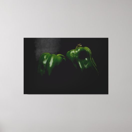 Twee Groene Peppers 60x40 (150x100cm) waccna Canvas Afdruk (Voorkant)