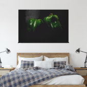 Twee Groene Peppers 60x40 (150x100cm) waccna Canvas Afdruk (Insitu (Slaapkamer))