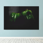Twee Groene Peppers 60x40 (150x100cm) waccna Canvas Afdruk (Insitu (Houten vloer))