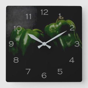 Twee groene Peppers grijze getallen wc Vierkante Klok