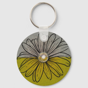 Twee groene tinten en grijze bloem sleutelhanger